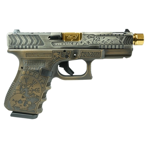 Picture of Glock 19 Gen 3 Custom "Viking Engraved Colonial Brown" Handgun 9mm Luger 15rd Magazines (2) 4.60" Zaffari Precision Threaded Barrel Austria PI1950203 MODVK