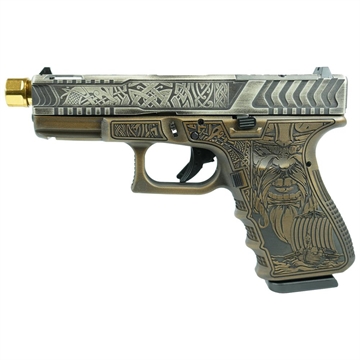 Picture of Glock 19 Gen 3 Custom "Viking in Colonial Brown" Handgun 9mm Luger 15rd Magazines (2) 4.6" Threaded Gold Barrel USA UI1950203 MODVK