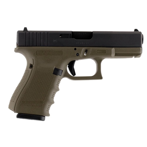 Picture of Glock 19 Gen 4 Compact Handgun 9mm Luger 10/rd Magazines (3) 4.02" Barrel OD Green Frame with Black Slide Austria PG1957201