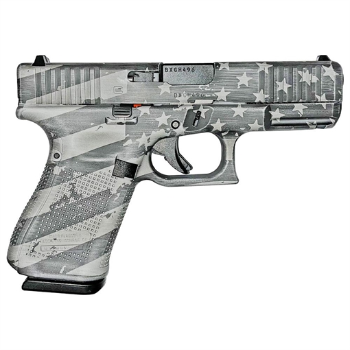 Picture of Glock 19 Gen 5 Custom "Distressed Flag - Gray" Handgun 9mm Luger 15/rd Magazines (3) 4.02" Barrel Austria PA195S203 MODDISFLAGGRY