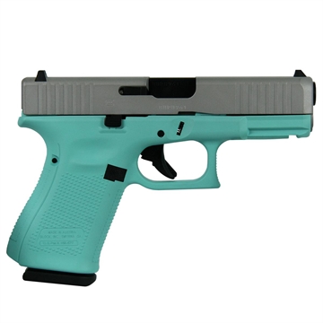 Picture of Glock 19 Gen 5 Custom "Robin's Egg Blue Frame Crushed Silver Slide" Handgun 9mm Luger 15/rd Magazines (3) 4.02" Barrel Austria PA195S203 MODTFCSS