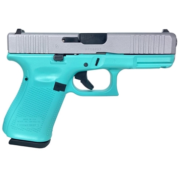 Picture of Glock 19 Gen 5 Custom "Robin's Egg Blue Grip/ Crushed Silver Slide" Compact Handgun 9mm Luger 15/rd Magazines (3) 4.02" Barrel USA UA195S203 MODTFCSS