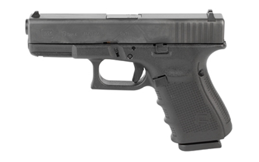 Picture of GLOCK 19, Gen 4, Semi-automatic, Striker Fired, Compact, 9MM, 4.02", Black, Interchangeable, 15 Rounds, 3 Magazines, Fixed Sights, Polymer, Matte PG1950203FS
