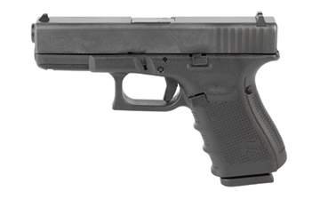 Picture of GLOCK 19, Gen 4, Semi-automatic, Striker Fired, Compact, 9MM, 4.02", Black, Interchangeable, 15 Rounds, 3 Magazines, Fixed Sights, Polymer, Matte PG1950203FS