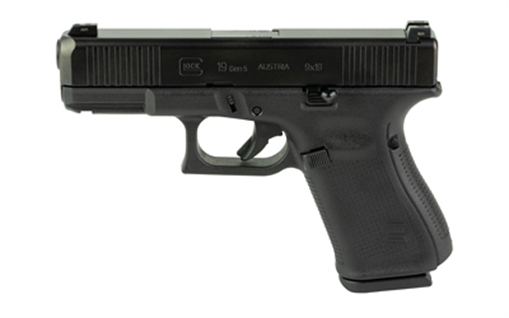 Picture of GLOCK 19 Gen 5, Semi-automatic, Striker Fired, Polymer Frame Pistol, Compact, 9MM, 4.02" Barrel, DLC Finish, Black, Extended Controls, Glock Night Sights, 10 Rounds, 3 Magazines PA195S731