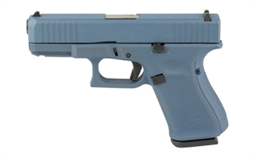 Picture of GLOCK 19, Gen 5, Semi-automatic, Striker Fired, Compact, 9MM, 4.02", Blue Titanium, Interchangeable, 15 Rounds, 3 Magazines, Front Serrations, Fixed Sights, Polymer, Skydas Cerakote PA195S204-BT