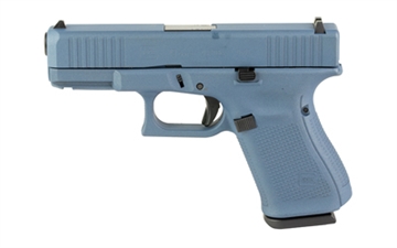 Picture of GLOCK 19 Gen 5, Striker Fired, Semi-automatic, Polymer Frame Pistol, Compact, 9MM, 4.02" Barrel, Skydas Cerakote Finish, Blue Titanium, Interchangeable Backstraps, Front Serrations, Fixed Sights, 15 Rounds, 3 Magazines PA195S204-BT