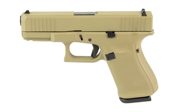 Picture of GLOCK 19, Gen 5, Semi-automatic, Striker Fired, Compact, 9MM, 4.02", Coyote, Interchangeable, 15 Rounds, 3 Magazines, Front Serrations, Fixed Sights, Polymer, Skydas Cerakote PA195S204-CT