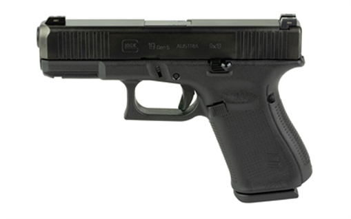 Picture of GLOCK 19 Gen 5, Semi-automatic, Striker Fired, Polymer Frame Pistol, Compact, 9MM, 4.02" Barrel, DLC Finish, Black, Extended Controls, Glock Night Sights, 15 Rounds, 3 Magazines PA195S733