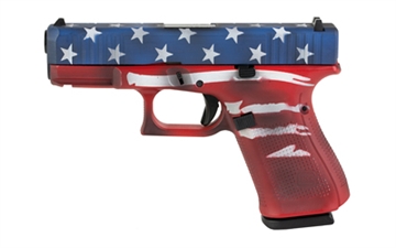 Picture of GLOCK 19 GEN 5, Semi-automatic, Striker Fired, Compact, 9MM, 4.02" Barrel, Custom Red/White/Blue Battle Worn Flag Cerakote Finish by Skydas, 15 Rounds, 3 Magazines PA195S204-BWF