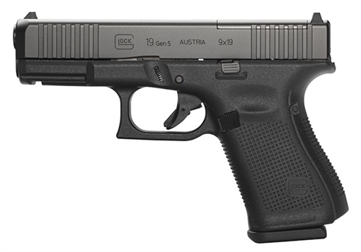 Picture of GLOCK 19 Gen 5 M.O.S., Striker Fired, Semi-automatic, Polymer Frame Pistol, Compact, 9MM, 4.02" Marksman Barrel, nDLC Finish, Black, Fixed Sights, Front Serrations, Ambidextrous Slide Stop Lever, Flared Mag Well, 15 Rounds, 3 Magazines PA195S203MOS