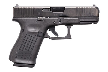 Picture of Glock G19 Gen5 MOS 9mm Luger 4.02" 15+1 Black Black nDLC Steel with Front Serrations & MOS Cuts Slide Black Interchangeable Backstrap Grip Fixed Sights UA195S203MOS