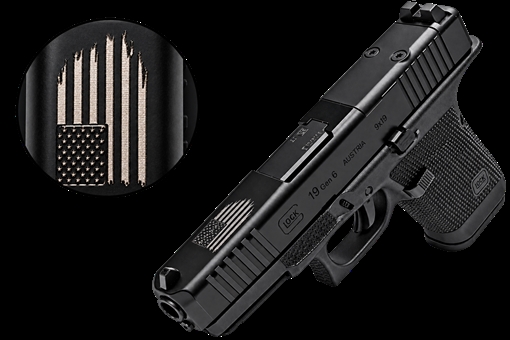 Picture of GLOCK 19 GEN6 9MM 4.02IN BARREL 15RD SILVER DISTRESSED FLAG P61950203 DTFLAG CAMFOUR EXCLUSIVE P61950203 DTFLAG