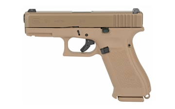 Picture of GLOCK 19X, Striker Fired, Semi-automatic, Polymer Frame Pistol, Compact, 9MM, 4.02" Barrel, PVD Finish, Coyote, Glock Night Sights, 3 Magazines, (2)-19 Round and (1)-17 Round, Right Hand G19X17US