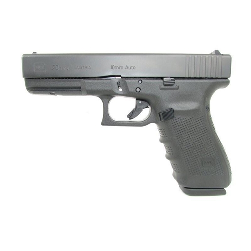 Picture of Glock G20 Gen4 Full Size 10mm Auto 15+1, 4.61" Black Steel Barrel, Matte Black Serrated Steel Slide, Black Polymer Frame w/Picatinny Rail, Black Finger Grooved Grip, Ambidextrous, USA Made UG2050203