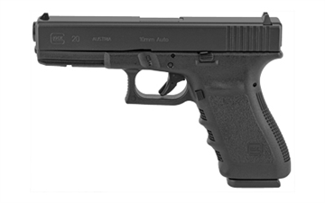 Picture of GLOCK 20SF Gen 3, Striker Fired, Semi-automatic, Polymer Frame Pistol, Full Size, 10MM, 4.61" Barrel, Matte Finish, Black, Fixed Sights, 15 Rounds, 2 Magazines, Right Hand G20SF15AUT
