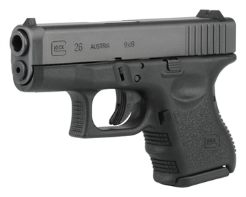 Picture of Glock G26 Gen3 *CA Compliant Sub-Compact 9mm Luger 10+1 3.43" Black Polygonal Rifled Barrel, Matte Black Serrated Slide, Black Polymer Frame, Black Textured Finger Grooved Polymer Grip PI2650201