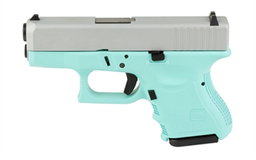 Picture of GLOCK 26, Semi-automatic, Striker Fired, Sub-Compact, 9MM, 3.43", Robin's Egg Blue, Silver, 10 Rounds, 2 Magazines, Fixed Sights, Polymer, Skydas Cerakote PI2650204-REBCS