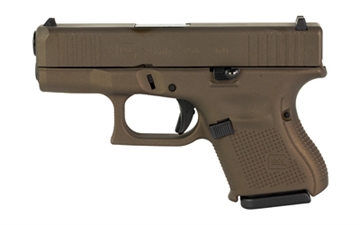 Picture of GLOCK 26 Gen 5, Striker Fired, Semi-automatic, Polymer Frame Pistol, Sub-Compact, 9MM, 3.43" Barrel, Cerakote Finish, Midnight Bronze, 10 Rounds, 3 Magazines UA265S204-MB