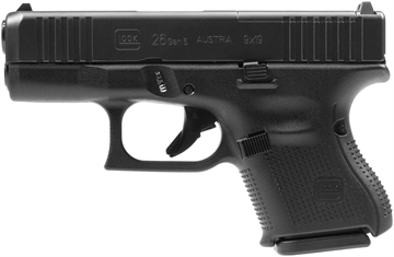 Picture of GLOCK 26 Gen 5 M.O.S., Striker Fired, Semi-automatic, Polymer Frame Pistol, Sub-Compact, 9MM, 3.43" Barrel, Glock Marksman Barrel, nDLC Finish, Black, No Finger Grooves, Fixed Sights, Ambidextrous Slide Stop Lever, Front Serrations, 10 Rounds, 3 Magazines UA265S201MOS