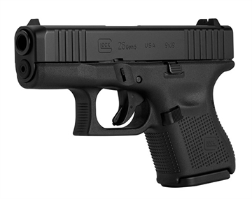Picture of GLOCK 26 Gen 5, Striker Fired, Semi-automatic, Polymer Frame Pistol, Sub-Compact, 9MM, 3.43" Barrel, Glock Marksman Barrel, nDLC Finish, Black, No Finger Grooves, Fixed Sights, Ambidextrous Slide Stop Lever, Front Serrations, 10 Rounds, 3 Magazines UA265S201