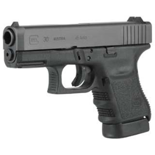 Picture of GLOCK 30SF Gen 3, Striker Fired, Semi-automatic, Polymer Frame Pistol, Sub-Compact, 45 ACP, 3.78" Barrel, Matte Finish, Black, Fixed Sights, 10 Rounds, 2 Magazines PF3050201
