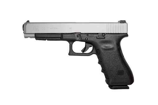 Picture of GLOCK 35 G35 HGA 40 S&W 5.32IN BBL AS 3.5LB 2 15RD MAGS CERAKOTE SILVER TITANIUM SLIDE PI3530103TISL
