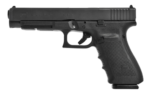 Picture of GLOCK 41, Striker Fired, Semi-automatic, Long Slide, 45 ACP, 5.31" Barrel, Matte Finish, Black, Interchangeable Backstraps, Adjustable Sights, 13 Rounds, 2 Magazines G41413AUT