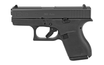 Picture of GLOCK 42, Striker Fired, Semi-automatic, Polymer Frame Pistol, Sub-Compact, 380 ACP, 3.25" Barrel, Matte Finish, Black, Fixed Sights, 6 Rounds, 2 Magazines, Right Hand G42US