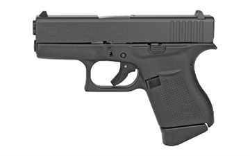 Picture of GLOCK 43, Striker Fired, Semi-automatic, Polymer Frame Pistol, Sub-Compact, 9MM, 3.41" Barrel, Matte Finish, Black, Fixed Sights, 6 Rounds, 2 Magazines, Right Hand G43US
