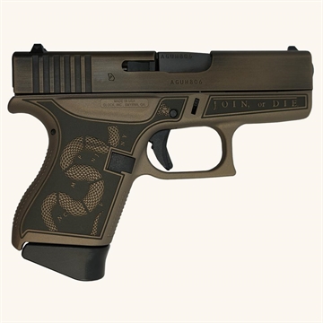 Picture of Glock 43 Custom "Revolution Engraved Colonial Brown" Subcompact Handgun 9mm Luger 6rd Magazines(2) 3.4" Barrel FRAME ONLY BW UI4350201 MODREV