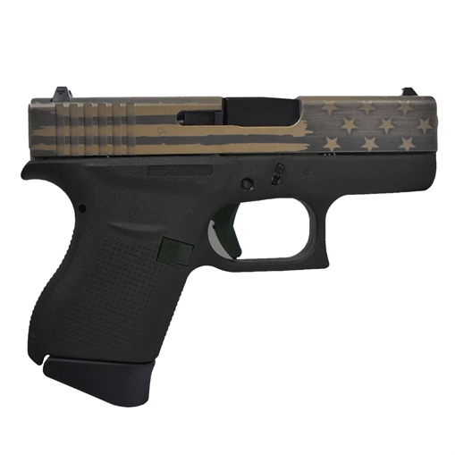 Picture of GLOCK 43 G43 HGA 9MM 3.26 IN BBL FS 5LB 2 6RD MAGS CERAKOTE ELITE TITANIUM BATTLE FLAG SLIDE GLOGUI4350201ETBF