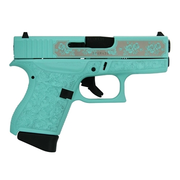 Picture of Glock 43 Gen 4 "Robin's Egg Blue Glock & Roses" Subcompact Handgun 9mm Luger 6/rd Magazines (2) 3.41" Barrel USA UI4350201 MODGRP