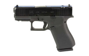 Picture of GLOCK 43X, M.O.S, Semi-automatic, Striker Fired, Sub-Compact, 9MM, 3.41", Thin Blue Line, 10 Rounds, 2 Magazines, Thin Blue Line With IWB Holster, Fixed Sights, Polymer, Skydas Cerakote PX4350204FRMOSTBLHOL