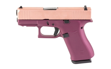 Picture of GLOCK 43X, Striker Fired, Semi-automatic, Polymer Frame Pistol, Sub-Compact, 9MM, 3.41" Barrel, Custom Rose Gold Slide with Black Cherry Frame Cerakote Finish by Skydas, Fixed Sights, 10 Rounds, 2 Magazines UX4350204-HH