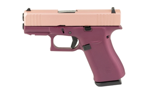 Picture of GLOCK 43X, Striker Fired, Semi-automatic, Polymer Frame Pistol, Sub-Compact, 9MM, 3.41" Barrel, Custom Rose Gold Slide with Black Cherry Frame Cerakote Finish by Skydas, Fixed Sights, 10 Rounds, 2 Magazines UX4350204FRNHHSKY
