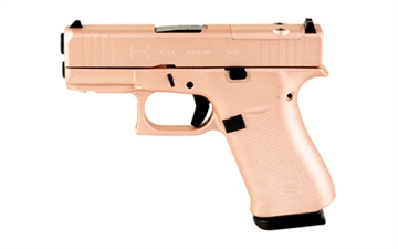Picture of GLOCK 43X, M.O.S, Striker Fired, Semi-automatic, Polymer Frame Pistol, Sub-Compact, 9MM, 3.41" Barrel, Skydas Cerakote Finish, Rose Gold, Fixed Sights, 10 Rounds, 2 Magazines UX4350204FRMOS-RG