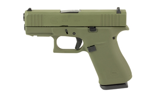 Picture of GLOCK 43X, Semi-automatic, Striker Fired, Sub-Compact, 9MM, 3.41", Olive Drab Green, 10 Rounds, 2 Magazines, Fixed Sights, Polymer, Skydas Cerakote UX4350204FRN-OD