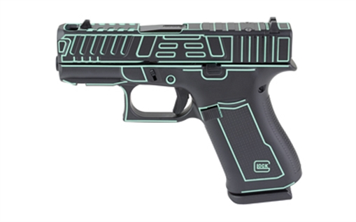 Picture of GLOCK 43X, Semi-automatic, Striker Fired, Polymer Frame Pistol, Sub-Compact, 9MM, 3.41" Barrel, Custom Black with Blue Outline Cerakote Finish by Shark Coast Tactical, Fixed Sights, 10 Rounds, 2 Magazines UX4350204FRN