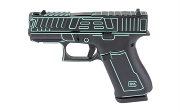 Picture of GLOCK 43X, Semi-automatic, Striker Fired, Polymer Frame Pistol, Sub-Compact, 9MM, 3.41" Barrel, Custom Black with Blue Outline Cerakote Finish by Shark Coast Tactical, Fixed Sights, 10 Rounds, 2 Magazines UX4350204FRN