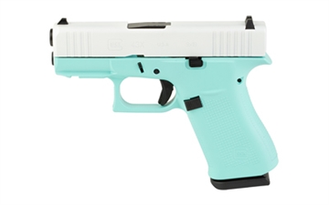 Picture of GLOCK 43X, Semi-automatic, Striker Fired, Sub-Compact, 9MM, 3.41", Robin's Egg Blue, White, 10 Rounds, 2 Magazines, Fixed Sights, Polymer, Skydas Cerakote UX4350204FRNREBFRPWS