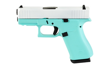 Picture of GLOCK GLOCK, 43X, Semi-automatic, Striker Fired, Sub-Compact, 9MM, 3.41", 10 Rounds, 2 Magazines, Custom Cerakote Robins Egg Blue Frame with Pearl White Slide by Skydas, Fixed Sights, Polymer UX4350204FRNREBFRPWS
