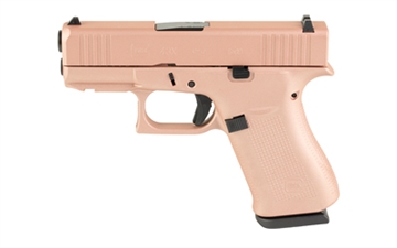 Picture of GLOCK 43X, Striker Fired, Semi-automatic, Polymer Frame Pistol, Sub-Compact, 9MM, 3.41" Barrel, Custom Rose Gold Cerakote Finish by Skydas, Fixed Sights, 10 Rounds, 2 Magazines UX4350204FRN-RG