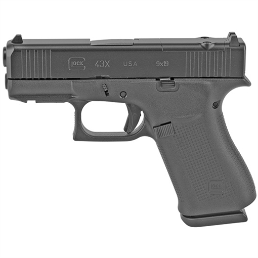 Picture of Glock G43X MOS Slim Sub-Compact 9mm Luger 10+1 3.41" Black GMB Barrel, Black Cerakote MOS Cut/Serrated Slide, Black Polymer Frame w/Beavertail, Black Textured Polymer Grip, Ambidextrous UX4350201FRMOS