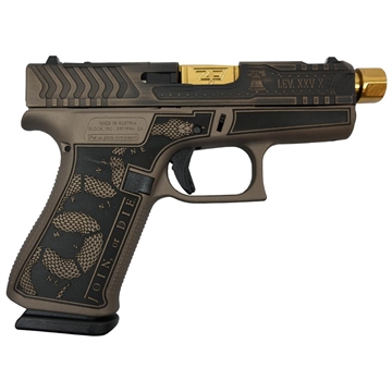 Picture of Glock 43x Custom "Revolution Engraved Brown Cerakote" Subcompact Handgun 9mm Luger 10rd Magazines (2) 3.41" Threaded Gold Barrel Austria PX4350201 MODREVGB