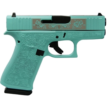 Picture of Glock 43x Custom "Robin's Egg Blue Glock & Roses" Subcompact Handgun 9mm Luger 10/rd Magazines (2) 3.41" Engraved Barrel USA UX4350201 MODGRP