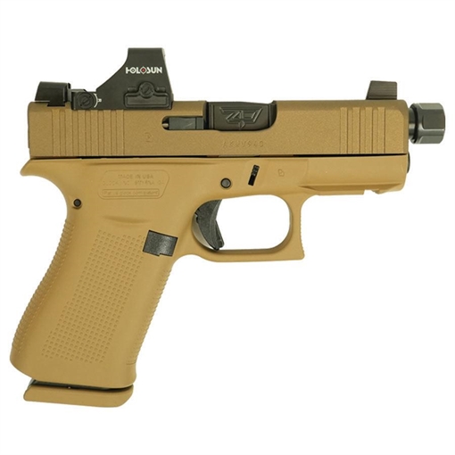 Picture of Glock 43X Custom "Shark Puppy" FDE Handgun 9mm Luger 10rd Magazines (1) 3.9" Threaded Black Barrel Holosun 407K UX4350201FR MODSPFDE 757106324140