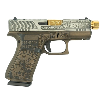 Picture of Glock 43X Custom "Viking" in Colonial Brown Handgun 9mm Luger 10rd Magazines (1) 3.9" Threaded Gold Barrel UX4350201FR MODVK