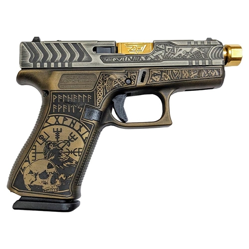 Picture of Glock 43X Custom "Viking in Colonial Brown" Handgun 9mm Luger 10rd Magazines (1) 4" Threaded Gold Barrel PX4350201 MODVK