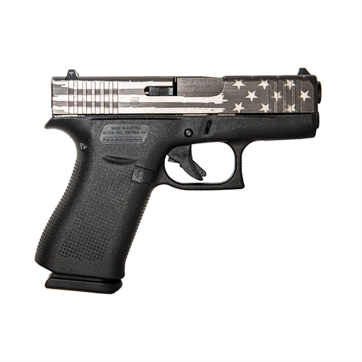 Picture of GLOCK 43X G43X HGA 9MM 3.26 IN BBL FS 5LB 2 10RD MAGS CERAKOTE ELITE TITANIUM BATTLE FLAG SLIDE PX4350201ETBF